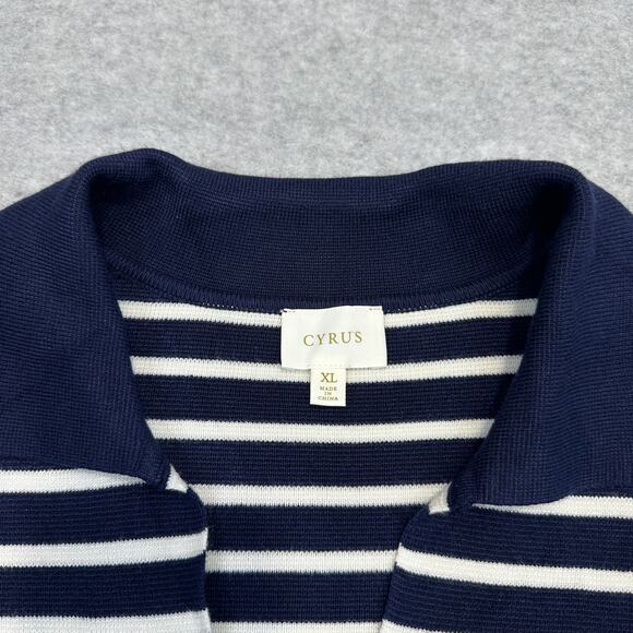 Cyrus Knitted Top WMN XL Navy White Stripe Pullover Long Sleeve Stretch Collared - Picture 3 of 7